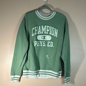 Champion Men's Crewneck Sweater in Green and White